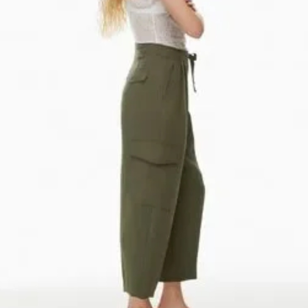 Aritzia Olive Green Wide-Leg Cargo Trousers